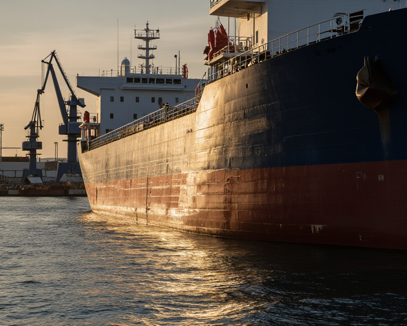 Oil tanker at South Korean industrial port